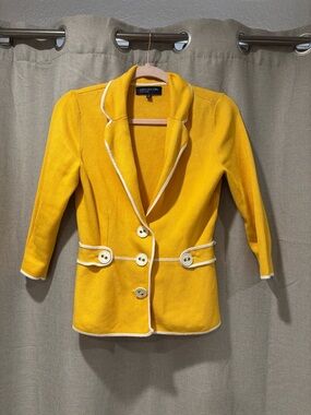 Jones New York Bright Yellow Blazer with White Trim